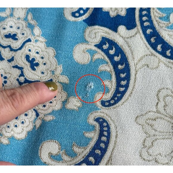 Vintage 60s curtain, blue, white abstract floral, 1960s MCM panel, price for 1 - Picture 7 of 10